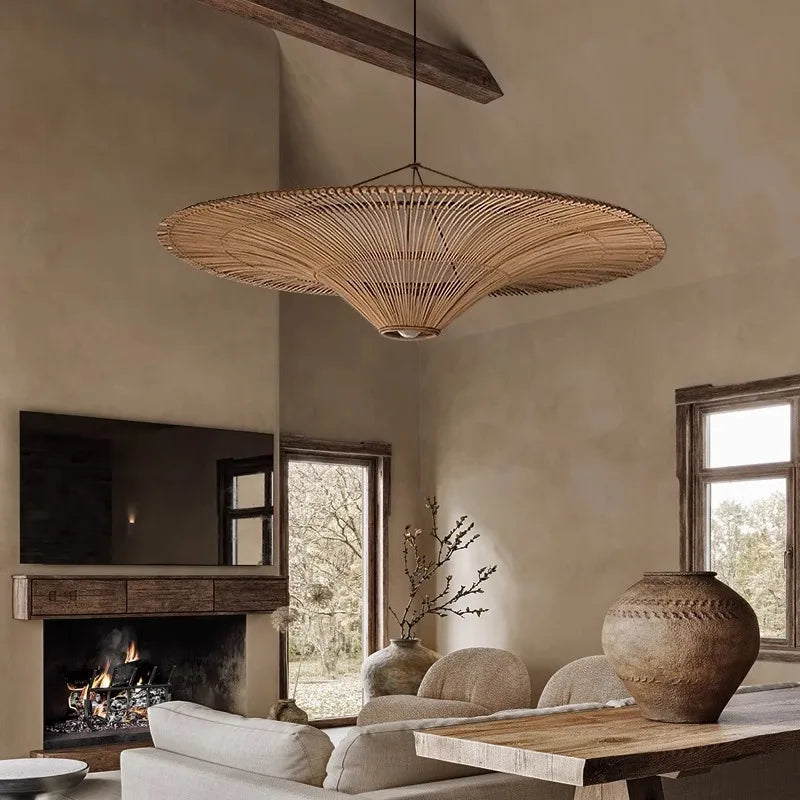 Bohemian Rattan Woven Pendant Light - Handmade
