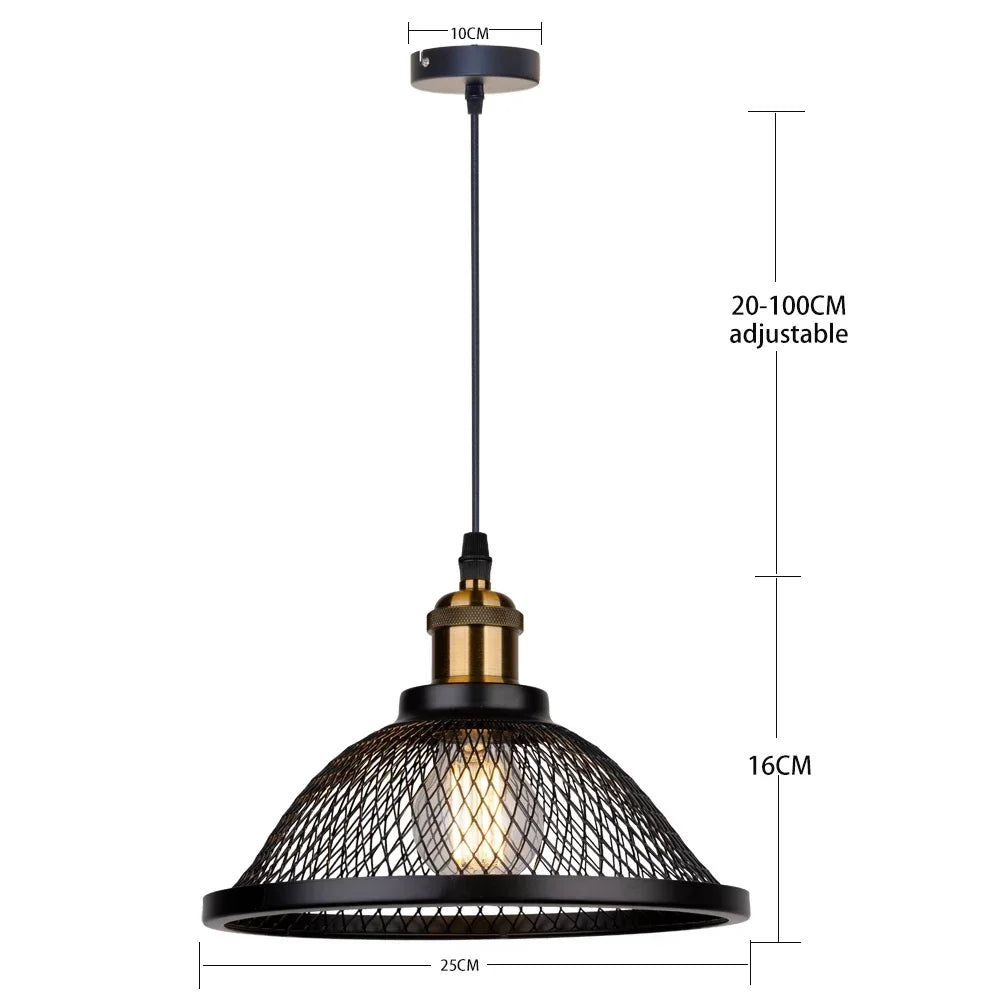 Industrial Black Iron Mesh Pendant Light for Dining