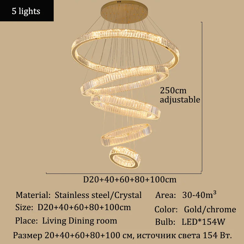 Luxury Crystal Ring Ceiling Pendant Chandelier Lights Dining Table Light Żyrandol Modern Chandeliers for Living Room Home Decor