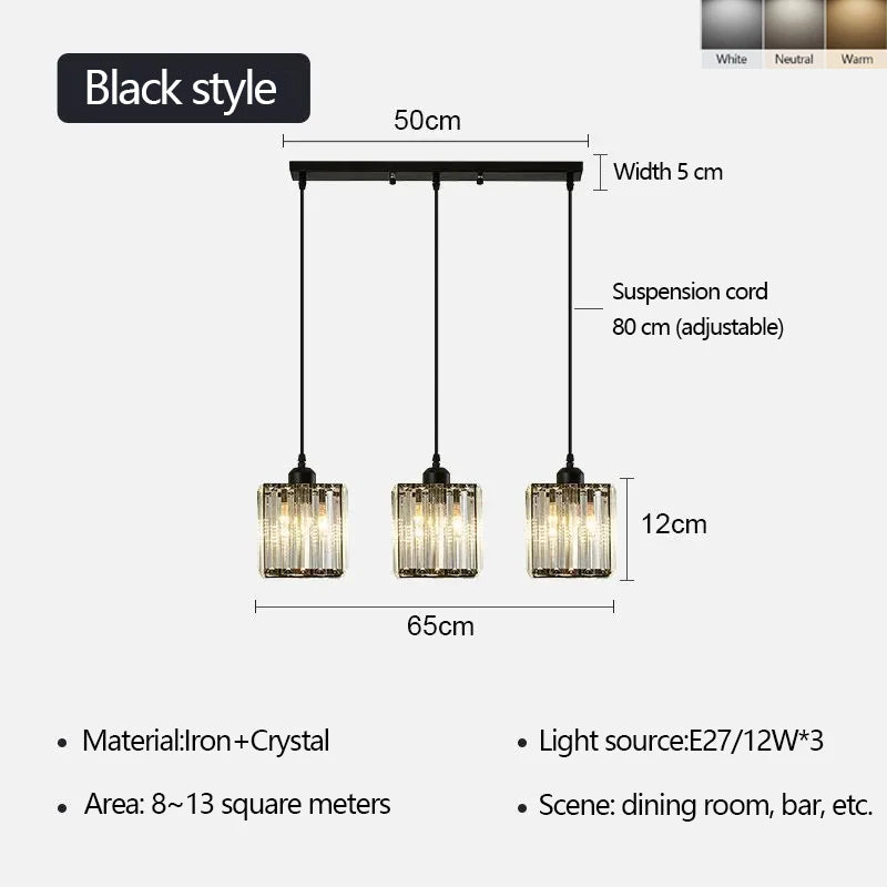 Nordic Crystal Glass Pendant Light - 3 Head