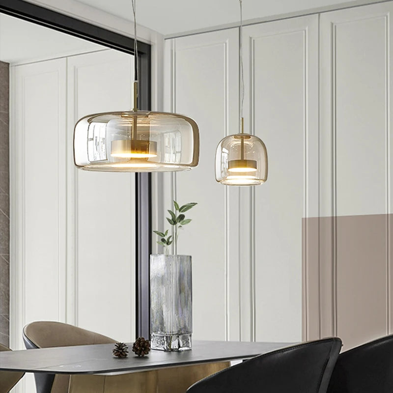 Lámpara colgante nórdica de cristal ámbar para comedor