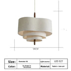 Japanese Cream Fabric Layered Drum Pendant Light for Dining Room