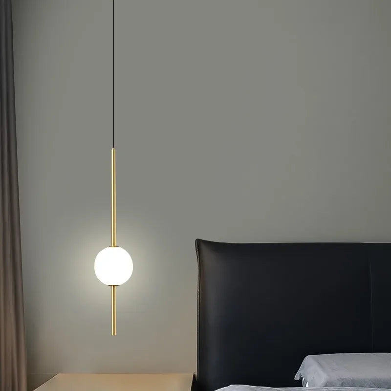 Nordic Glass Pendant Light with Brass Rod