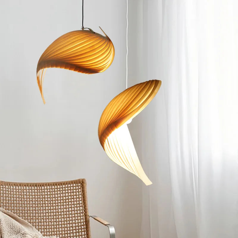 Lámpara colgante de madera japonesa, diseño plisado hecho a mano