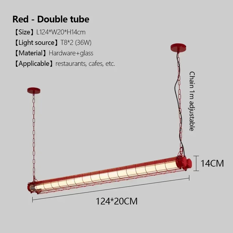 Industrial Iron Pendant Light Long Bar LED Hanging Lamp