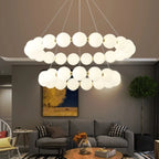 Modern Pearl Ball Ring Chandelier in Cream White for Living Room