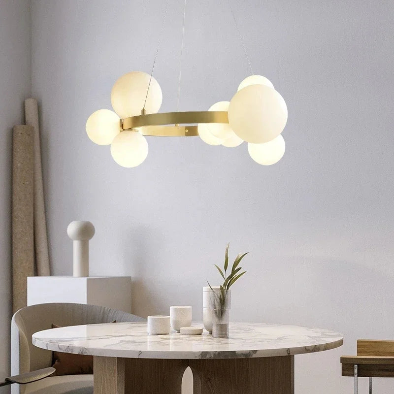 Nordic Round Glass Pendant Light Iron Frame
