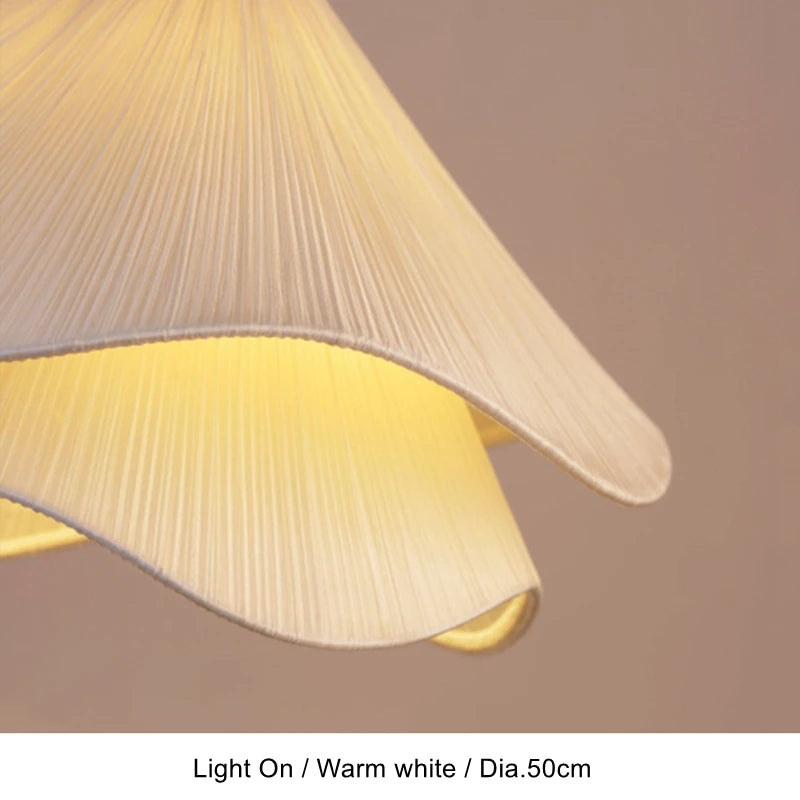 Art Deco Sheer Petal Fabric Pendant Light in White for Living Room
