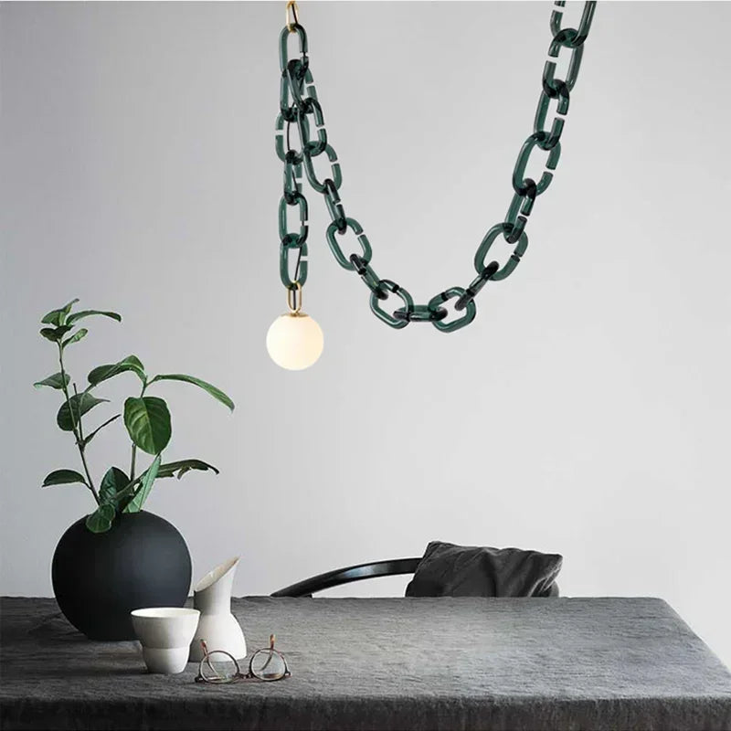 Art Deco Glass Chain Swag Pendant Light with Opal Globes for Dining Room