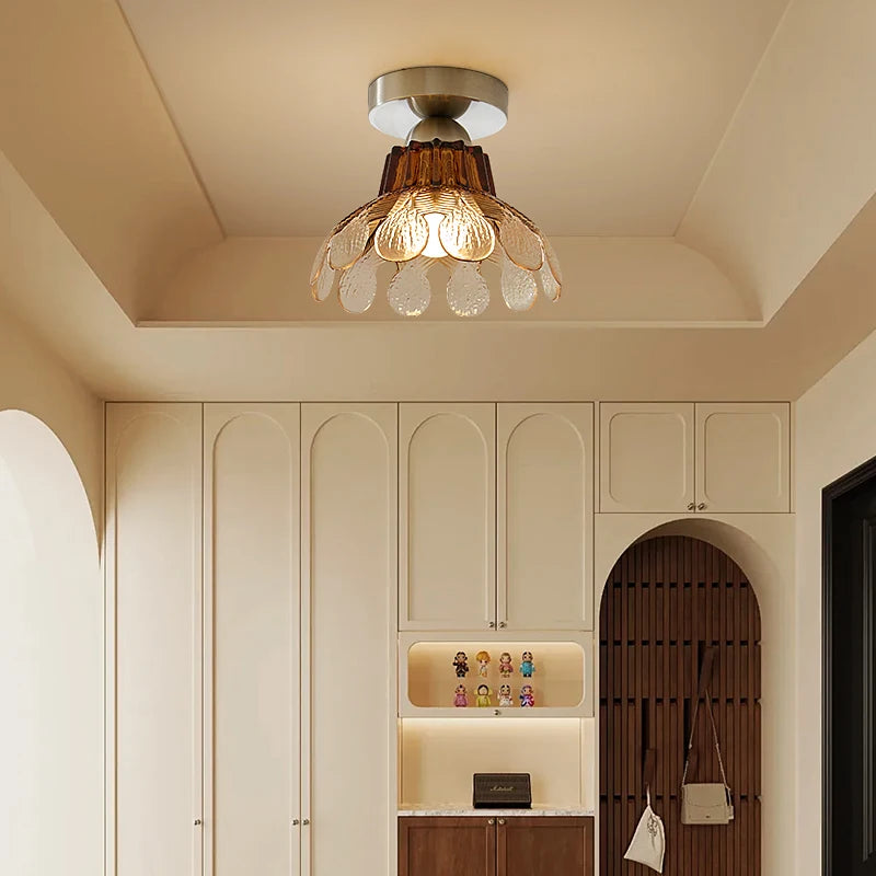 Lámpara colgante de cristal vintage Nórdica para cabecero de dormitorio Pasillo Foyer Lámpara de ambiente para restaurante americano Bar Iluminación de madera maciza
