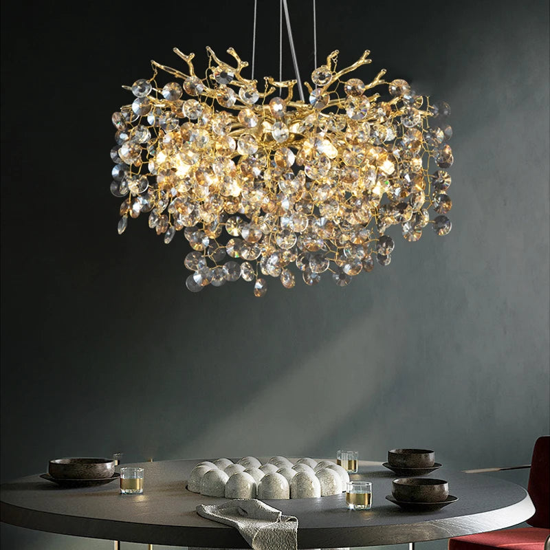 Modern Gold Branch Crystal Chandelier for Dining Room