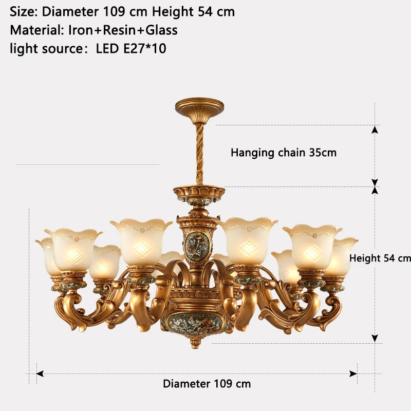Lámpara colgante de estilo europeo Lámpara de sala de estar Lámpara colgante de hierro y resina para restaurante Retro Villa Dúplex Luminaria
