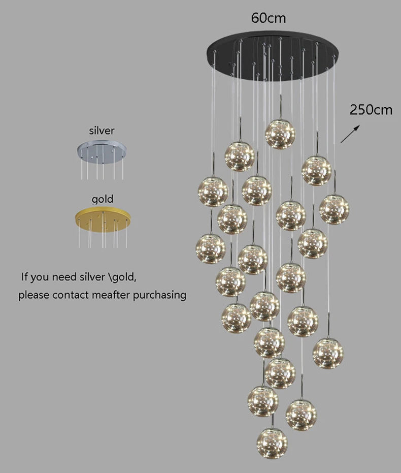 Nordic Glass Sphere Pendant Light for Stairwell