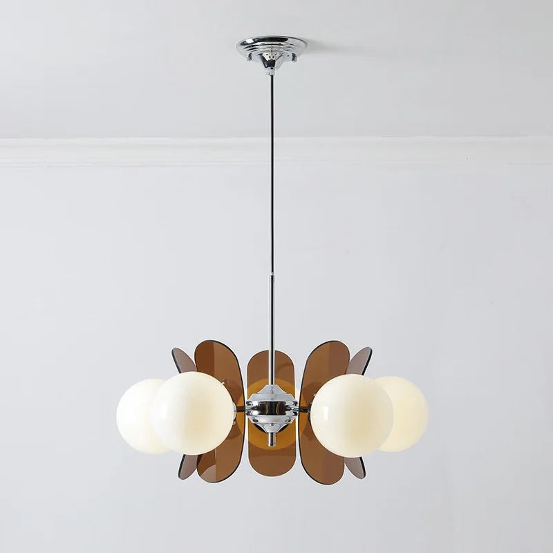 Retro Glass Pendant Light with Amber Accents