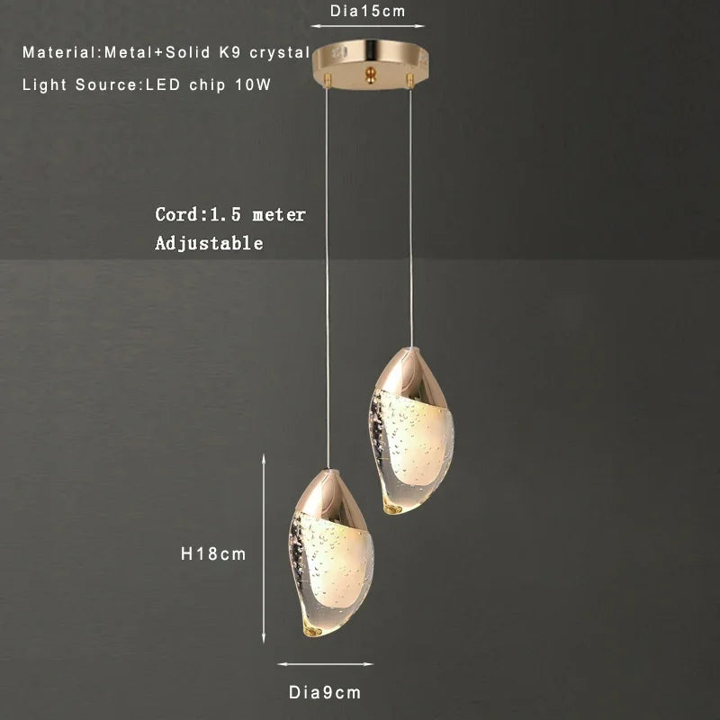 Crystal Glass Pendant Light for Bedroom & Dining