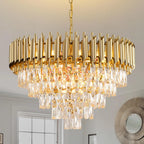 Modern Gold Crystal Tiered Chandelier