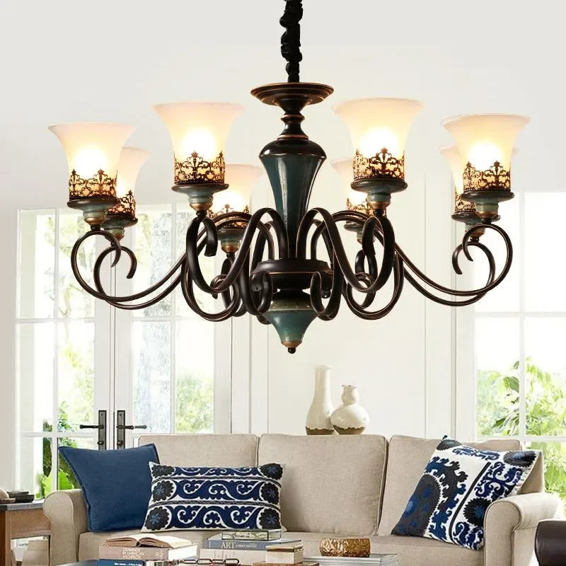 Vintage Ceramic Iron Chandelier Pendant Light