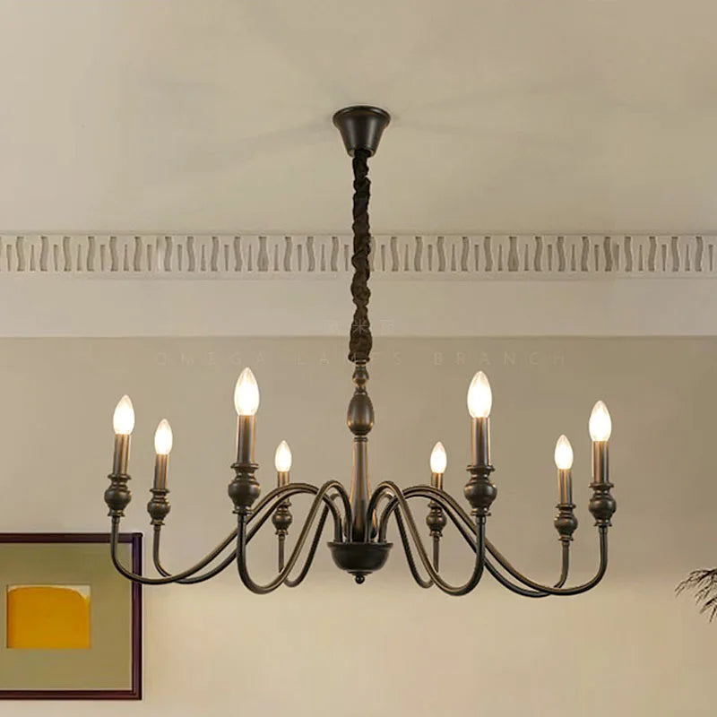 Black Iron Candle Chandelier Crystal Accents