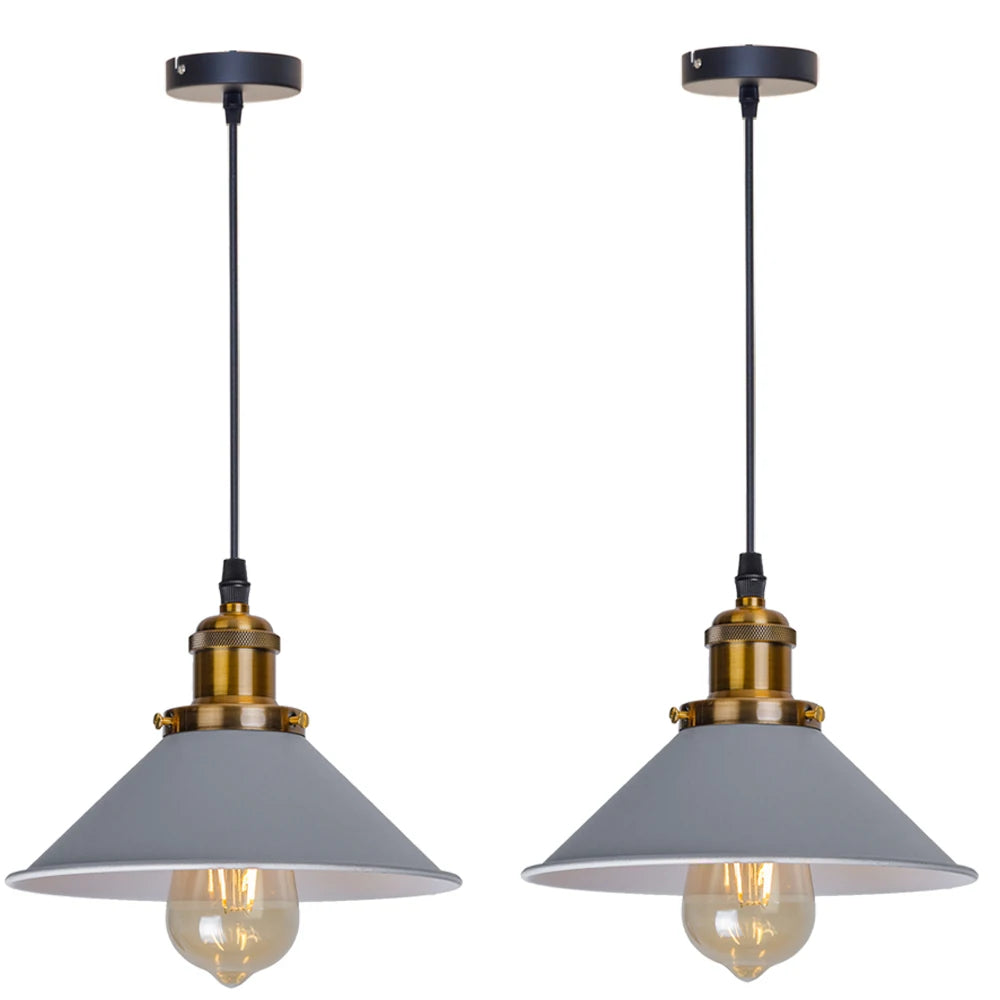 Retro Industrial Black Cone Pendant Light with Brass Fitting for Kitchen