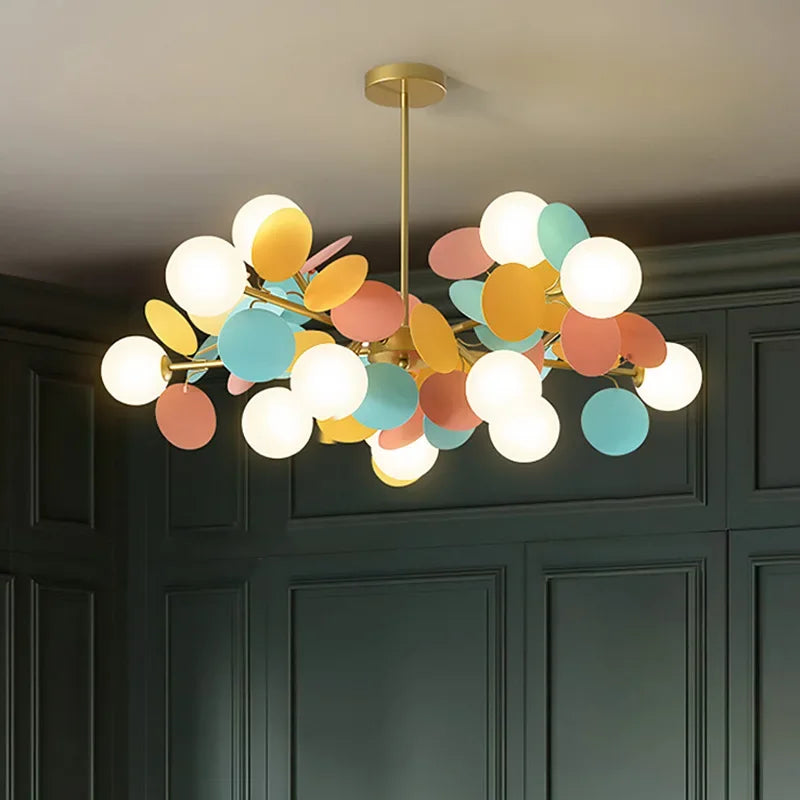 Colorful Branch Chandelier with Opal Glass Balls for Kids Room and Living Room