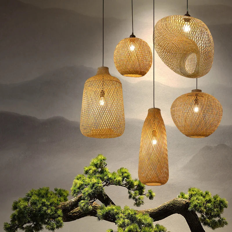 Bohemian Bamboo Rattan Pendant Light Woven