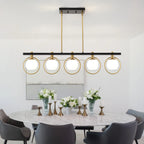 Lámpara colgante minimalista de hierro y cristal con 5 luces