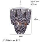 Bohemian Wood Beaded Chandelier with Draped Swags for Entryway