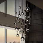 Smoked Glass Ball Cluster Staircase Chandelier with LED Globes