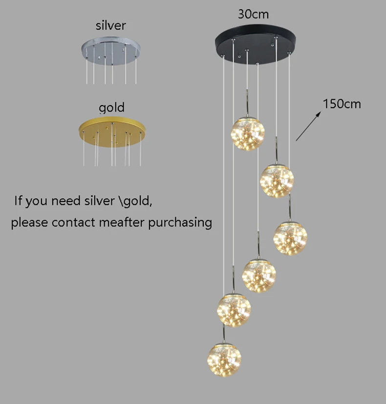 Nordic Glass Sphere Pendant Light for Stairwell