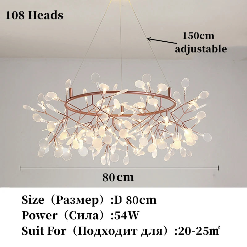 Lámpara nórdica de techo de lujo moderna para sala de estar o cocina, con forma de luciérnaga, LED, colgante, de interior, creativa, para habitación infantil, con anillos de luz