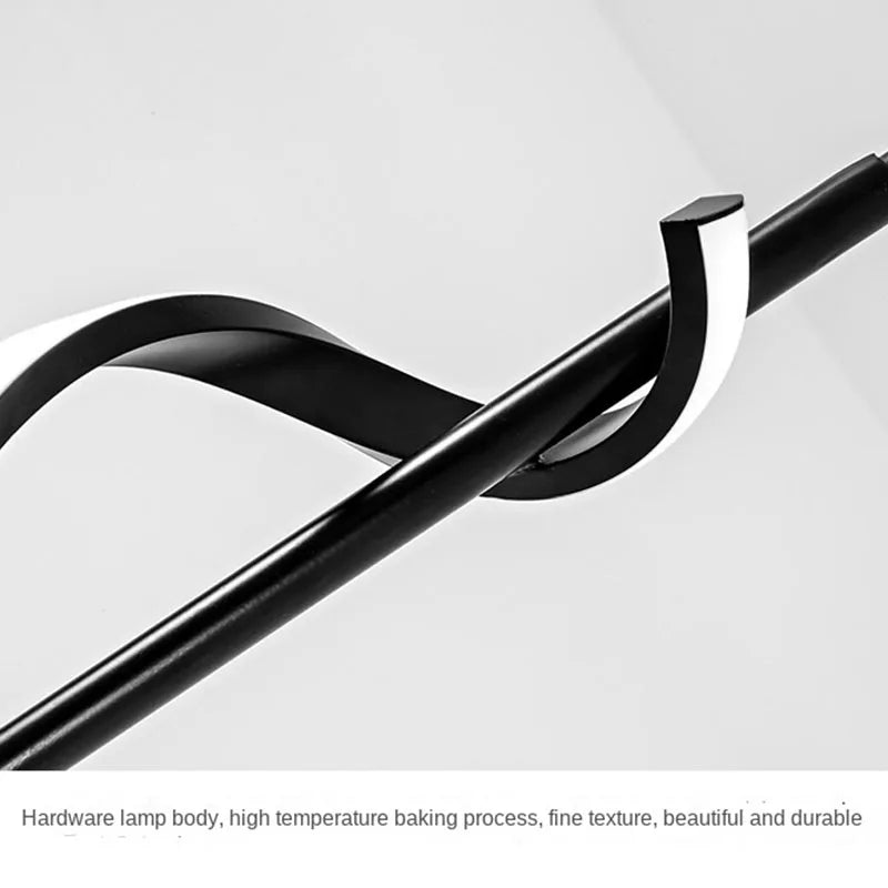 Modern Spiral Ribbon LED Pendant Light in Black and Gold for Bedside