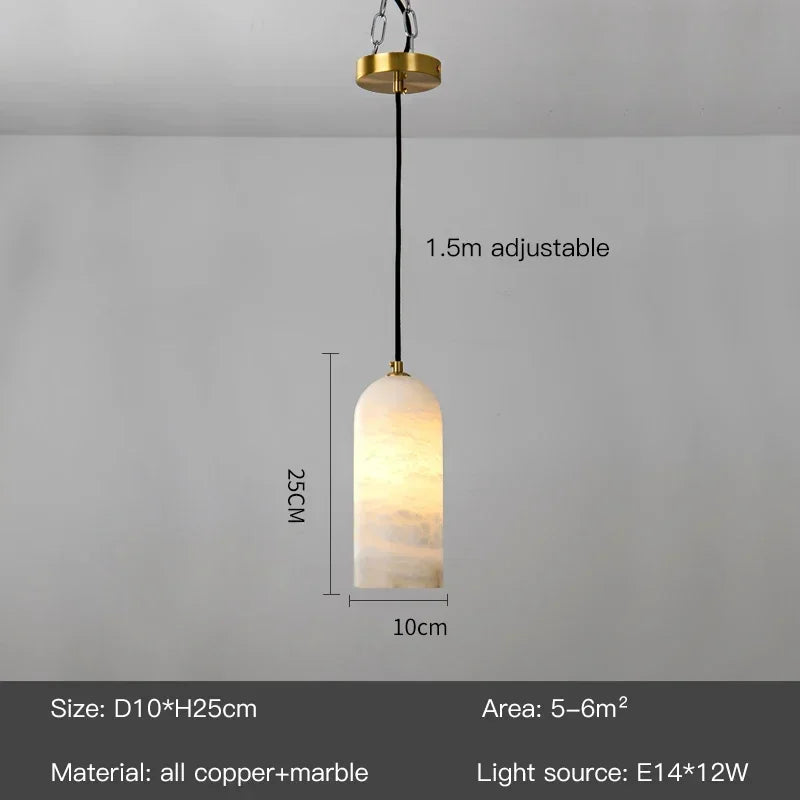 Luxury Spanish Marble Dome Pendant Light with Brass Fitting for Bedside