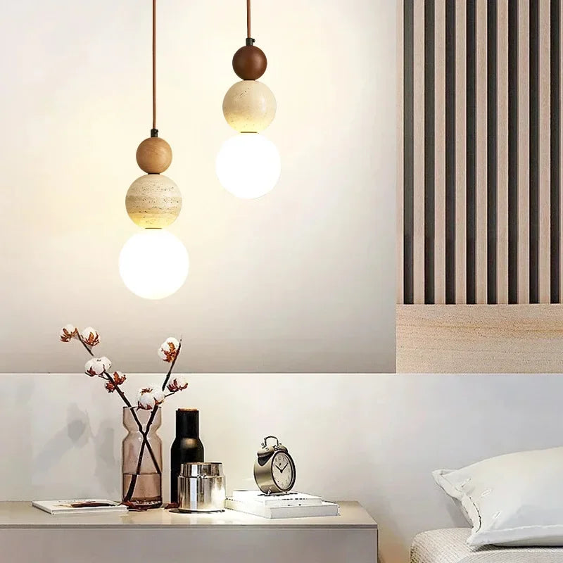 Lámpara colgante nórdica de madera y cristal para dormitorio
