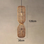 Hand Woven Rattan Column Pendant Light for Staircase and Living Room