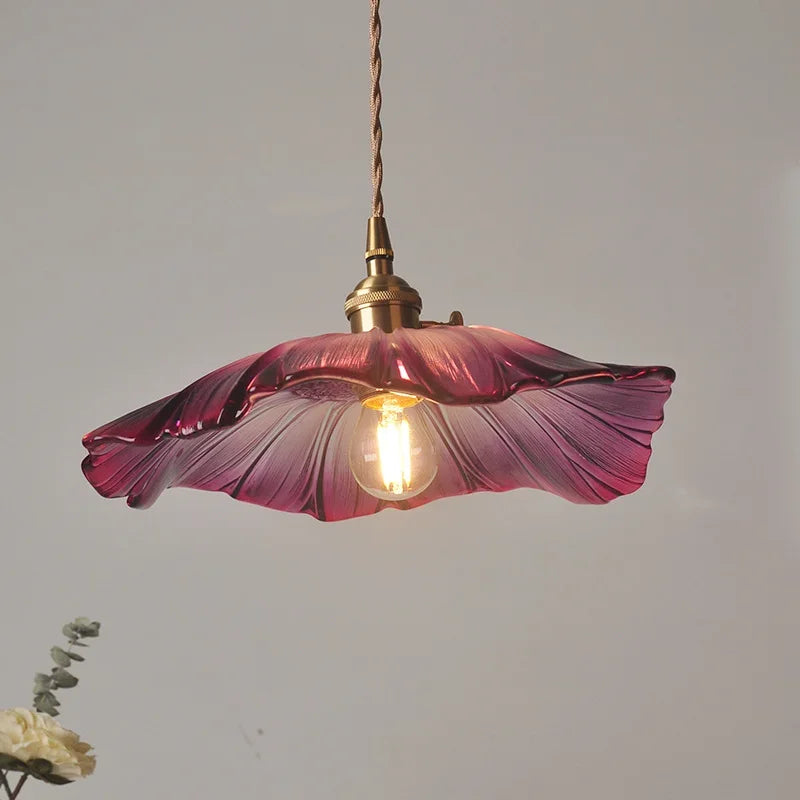 Lámpara colgante nórdica de cristal con forma de flor para dormitorio