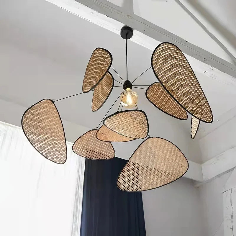 Araña de techo LED moderna y creativa con forma de pétalo de ratán, lámpara colgante de sauce, para sala de estar, dormitorio, té, decoración de iluminación interior