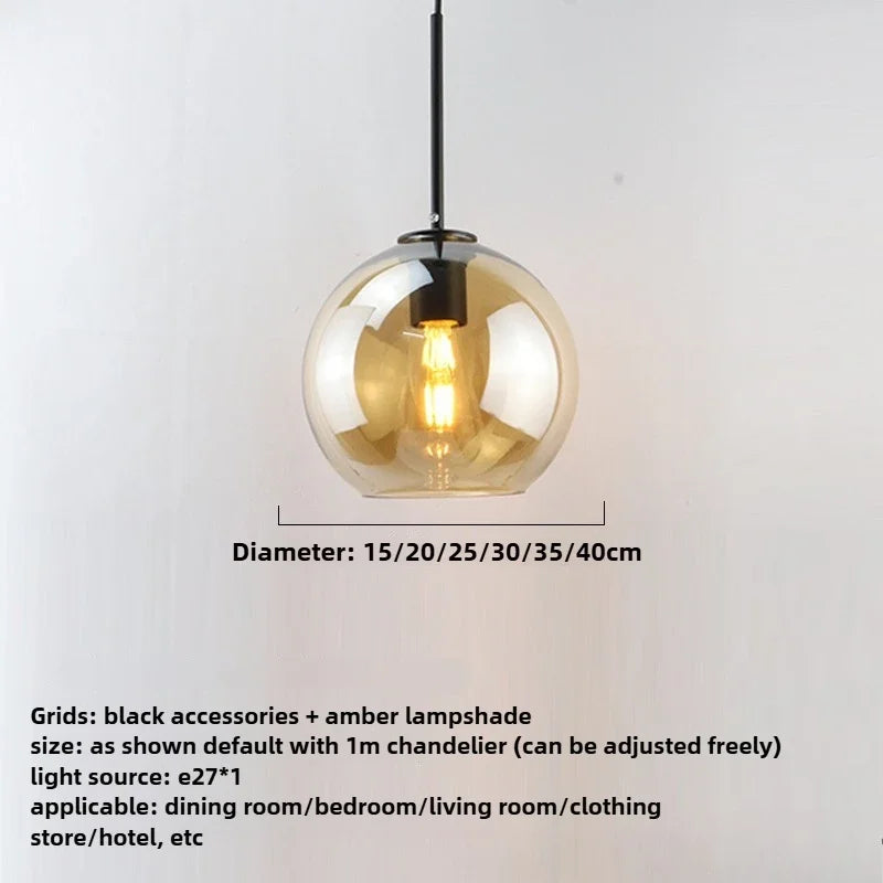 Modern Glass Ball Chandelier Lights for Dining Room Bar Kitchen Hanging Lamps Living Smoky Gray Glass Lampara Lustres Led Lights