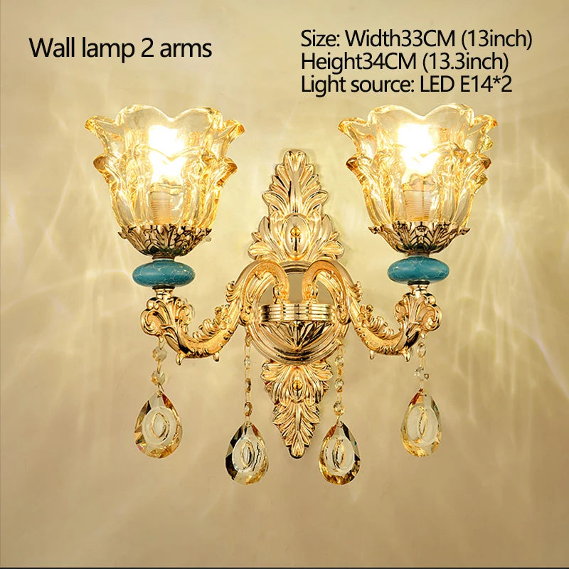 Candelabro de salón de estilo europeo, lámpara de cristal de cerámica de lujo para el hogar, nuevo estilo, sencilla, para dormitorio o restaurante
