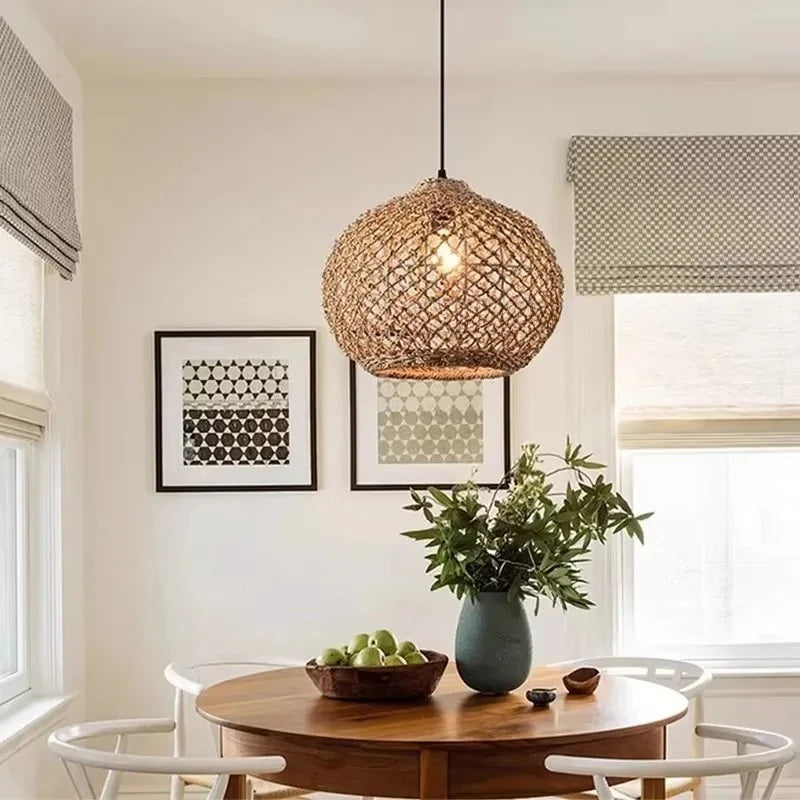 Bohemian Rattan Woven Pendant Light for Dining