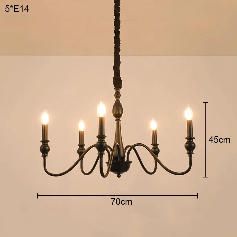 Black Iron Candle Chandelier Crystal Accents