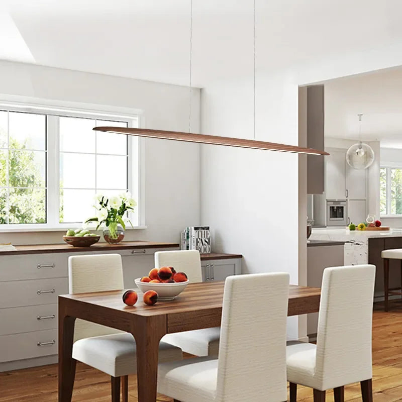 Nordic Wood Pendant Light Linear LED Hanging Lamp