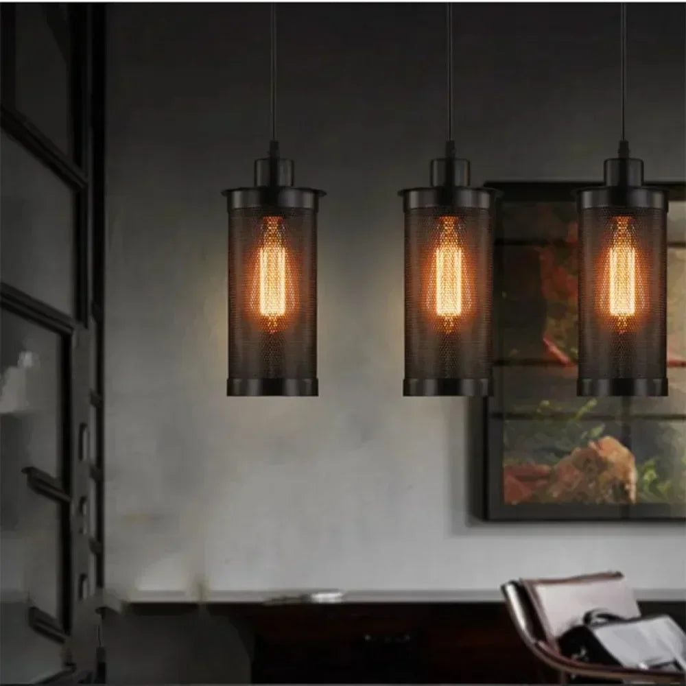 Industrial Black Iron Mesh Pendant Light