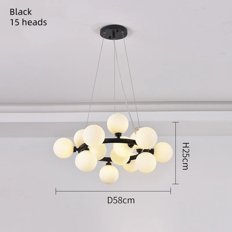 Candelabro Anillo Escandinavo con Lámpara Colgante de Bola de Cristal para Sala de Estar y Comedor
