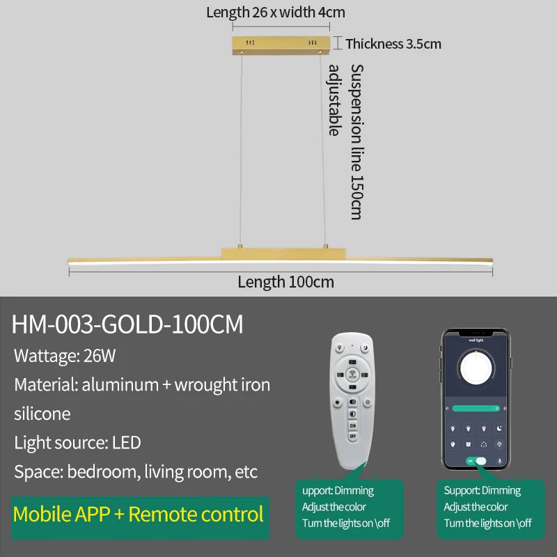 Lámpara Colgante Minimalista Dorada de Hierro para Comedor