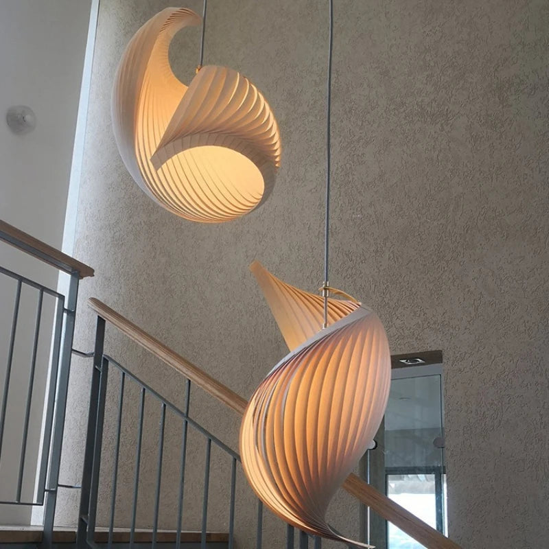 Japanese Wood Pendant Light Handmade Pleated Design