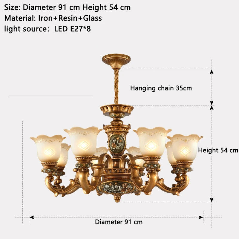Lámpara colgante de estilo europeo Lámpara de sala de estar Lámpara colgante de hierro y resina para restaurante Retro Villa Dúplex Luminaria