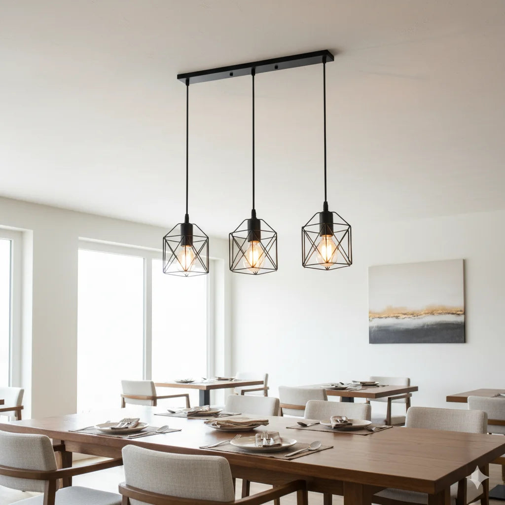 Industrial Iron Pendant Light 3-Head Hanging Lamp