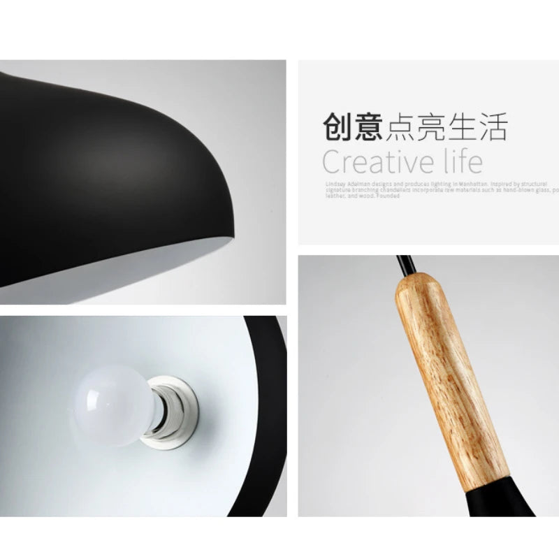 Modern Macaron Aluminum and Wood Pendant Light in Seven Colors for Kitchen