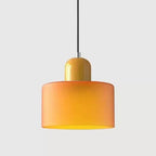Retro Stained Glass Cylinder Pendant Light in Pastel Colors for Bedside