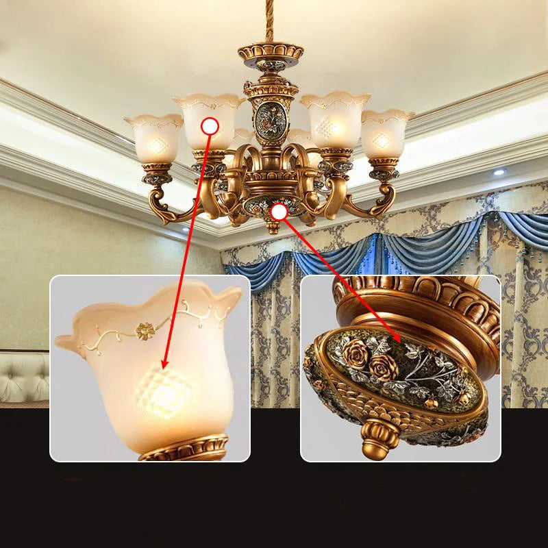 Lámpara colgante de estilo europeo Lámpara de sala de estar Lámpara colgante de hierro y resina para restaurante Retro Villa Dúplex Luminaria